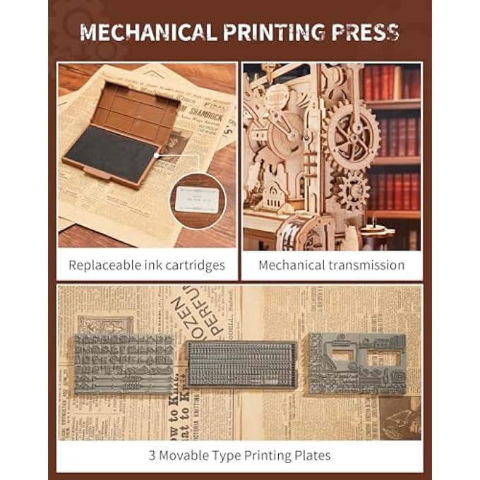 3D PUZZLE FOR ADULTS, WOODEN PUZZLES CLASSIC PRINTING PRESS MODEL BUILDING KITS, DIY WOOD CRAFTS COOL TOYS FOR BIRTHDAY, STEM HOBBIES FOR WOMEN MEN (LK602) - Image 4